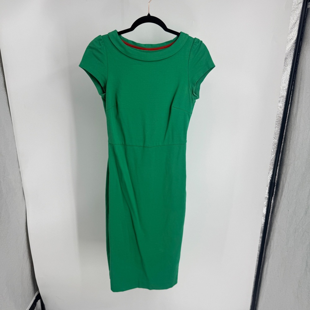 Boden Green Roll Collar Sheath Dress Short Cap Sleeve WQ082 Womens US 4L